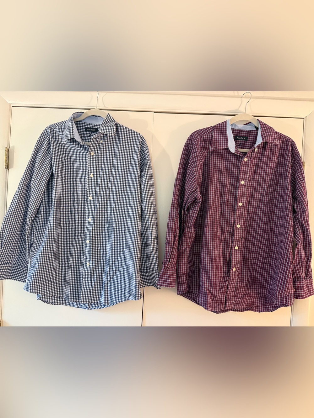 Nautica Men's Large 16 32/33 Plaid Gingham Long Sleeve  Button-Down Shirt Bundle